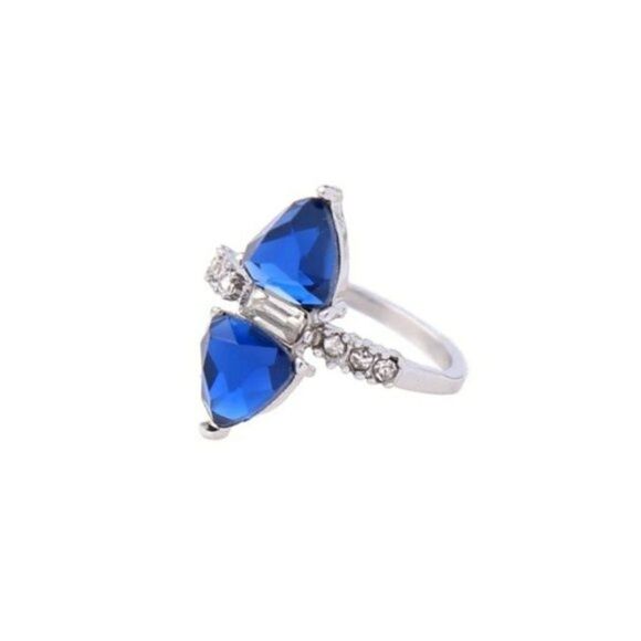 Blue Resin Rhinestone Clear Crystal Vintage Silver Statement Ring - Picture 1 of 8